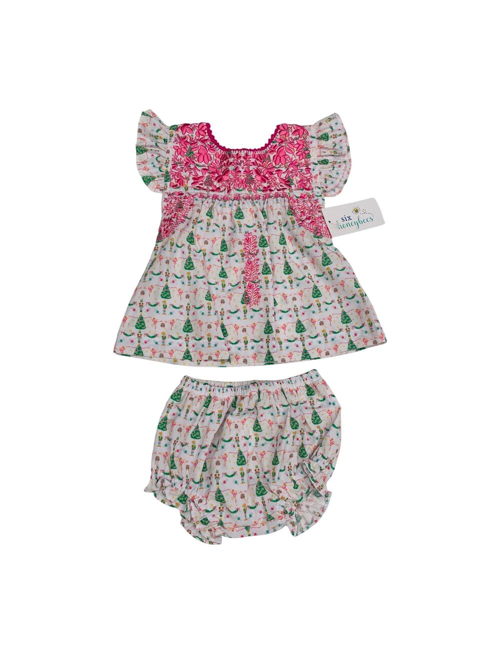 NWT Six Honeybees 12M Sugarplum Dreams Ruffle Bloomer Set